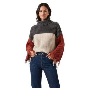 POL Orange Cream Chunky Turtleneck Sweater Medium